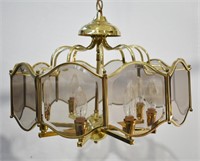 Vtg Smoked Glass Brass Hanging Ceiling Light Fixtu