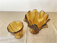 Two Piece Group of  Vintage Amber Glass