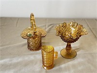 Three Piece Group of  Vintage Amber Glass