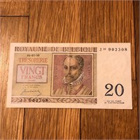 1950 Belgium 20 Francs Banknote Type 1950