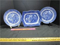 Two Plates and One Platter Blue Willow  NO SHIP