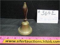 Vintage Solid Brass School Bell w/ Wooden Handle