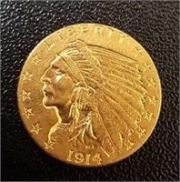 1914-P Gold Indian $2 1/2 coin