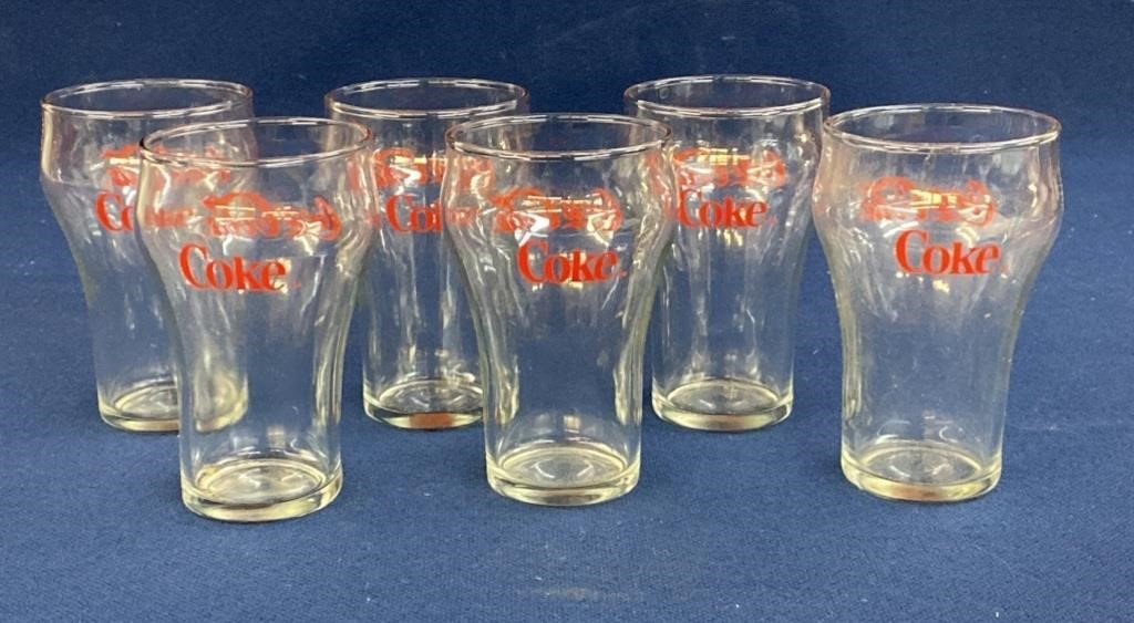 (6) Vintage Coca-Cola Coke Glasses With Red