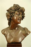 ANTIQUE PLASTER BUST CLADE IN COPPER BACCHUS