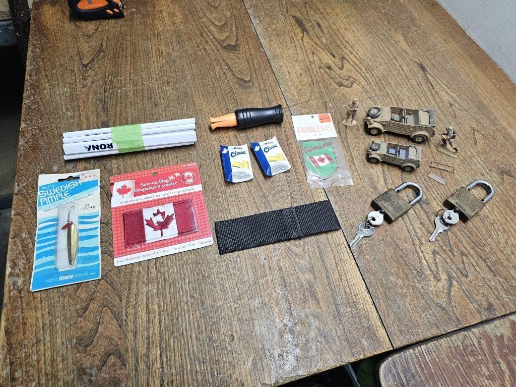 Pencils + Vintage Army Items + 2 Locks with Keys++
