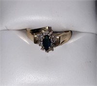 14K GOLD, BLUE SAPPHIRE & DIAMOND RING