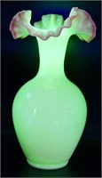 Fenton 9.5" Glossy Burmese Cranberry Uranium Vase