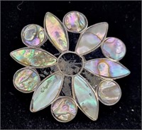 SH Taxco Sterling .925 & Abalone Flower Brooch