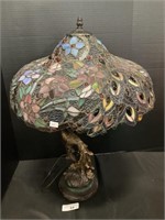 Art Nouveau Stained Glass Peacock Lamp.