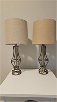 Metal Lamps With Fabric Shades Measure 23" H