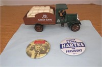 Advertising Truck Bank, Vntg Political Pins