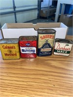 4 vintage metal spice tins