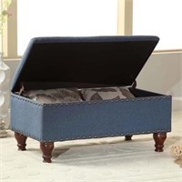 Storage Bench with Nailhead Trim – Cerulean Blue