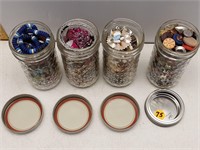 4 JARS OF COSTUME BROOCHES-PINS-BUTTONS-NECKLACES