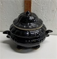 Black Glazed Pot w/Lid  2 Handled