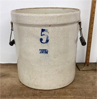 5 gallon Ruckel's stoneware crock with handles