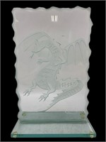 Heavy Clear Glass Engraved Dragon Sculpture