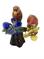 Cloisonne Enamel Parrots with Flowers on Stand