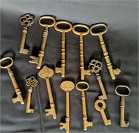 13 Antique Brass Skeleton Keys