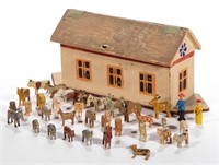 GERMAN PAINTED WOOD NOAH'S ARK TOY WITH MINIATURE