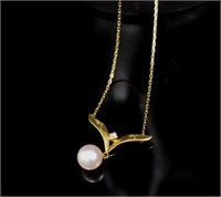 Mikimoto pearl, diamond and 18ct yellow gold