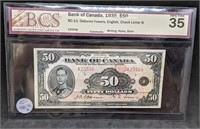 BCS Graded 1935 Bank of Canada $50 Bank Note - VF