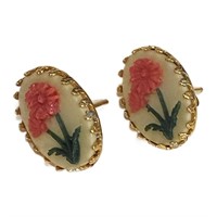 Oval Cameo Style Floral Earrings