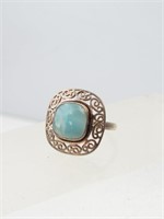 925 Sterling Silver & Larimar Stone Ring, Size 7.5