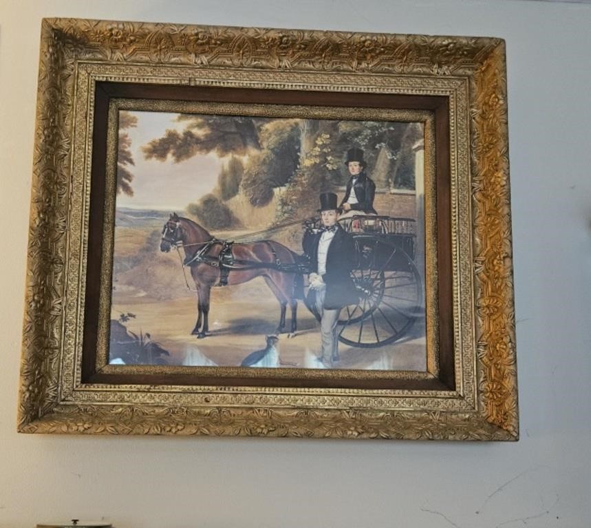 Magnificent antique framed horse & curricle print