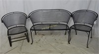 2 Black Wrought Iron Patio Chairs & Love Seat Set