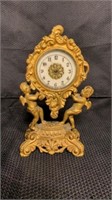 Antique "Waterbury" Figural Metal Clock w/ Cherubs