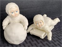 Lot of 2 Painted Bisque Porcelain "Snow Babies"