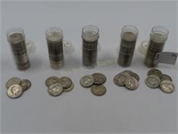 Lot of 5 Rolls(200 Ct) Silver Washington Quarters