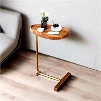 Yhucertk C-Shaped Gold Wood Side Table