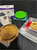 Toaster, cookie sheets and miscellaneous kitchen