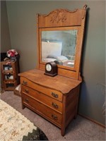 Oak Dresser with Mirror, Seth Thomas Mantel Clock