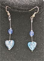 Sterling SIlver Murano Glass Heart Dangle Earrings