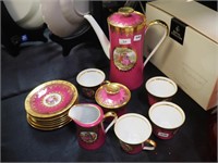 Bavarian fuschia after-dinner coffee set with