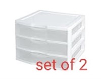 Set of 2, Sterilite Wide 3 Drawer Unit, White