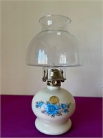 Hurricane Oil Lamp, Cream with Floral
