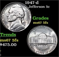 1947-d Jefferson Nickel 5c Grades GEM++ 5fs