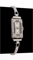 Art Deco Platinum 14K Diamond Sapphire Watch