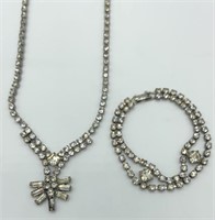 Diamond Shaped Rhinestone Necklace & Bracelet Set