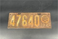 1921 WEST VIRGINIA LICENSE PLATE #47640