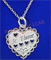 Sterling Silver Heart Shaped "Je t'aime" Necklace