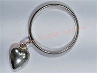 Sterling Silver Ring With Heart Shaped Dangle
