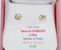 14Kt. Gold Diamond Mother of Pearl Earrings