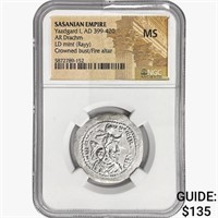 AD 399-420 Sasanian Empire AR Drachm NGC MS