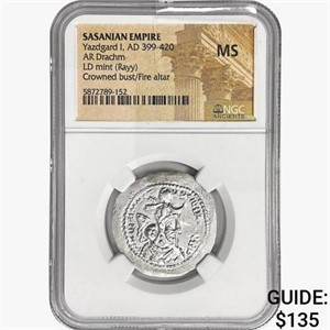 AD 399-420 Sasanian Empire AR Drachm NGC MS